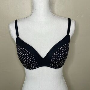 LIVELY Bra Black with Tan Polka Dot Underwire Mixed Media 2-Way Straps 32D